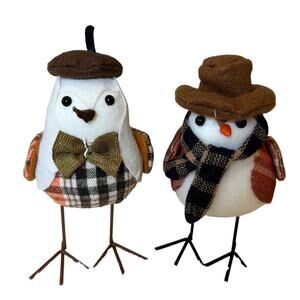 Fall Autumn Fabric‎ Birds Plaid Decor Set of 2